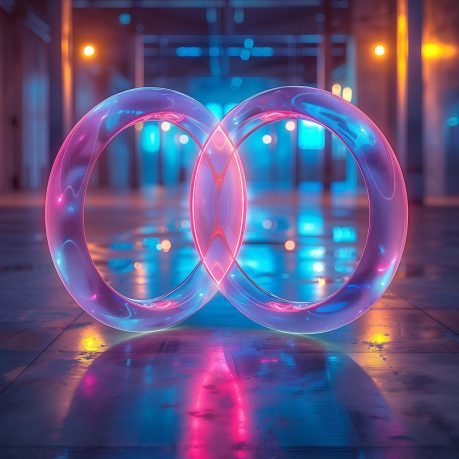 there are two large pink circles sitting on a tiled floor